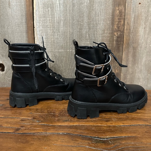 Mari A. Jordin Combat Boots Zip On Side with Ankle Strap Black Size 8.5 Women’s - Picture 6 of 17